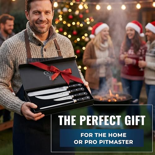 Cutluxe Butcher Knife Set, Brisket, Breaking & Boning Knife with Honing Rod | Carving Blades for Meat Prep, Ultra Sharp German Steel, Full Tang Ergonomic Handles – Grilling Gift - size: 4 Pcs BBQ Set