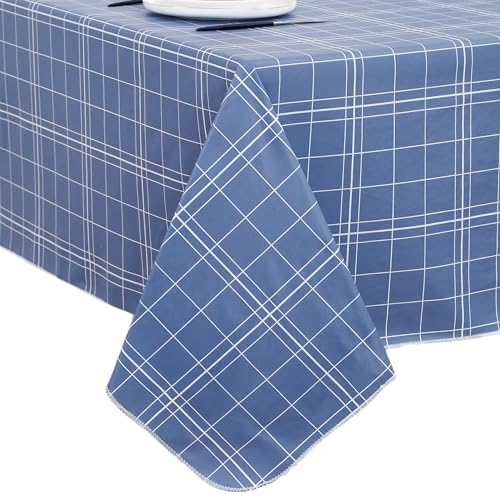 Walrus Heavy Duty Vinyl Tablecloth with Flannel Backing Waterproof Oil-Proof Plastic Table Cloth Stain-Resistant Wipeable Rectangle or Square Table Cover for Indoor and Outdoor (Blue Grid,54x54 Inch) - color: Blue Grid, size: 54" x 54" (Square)