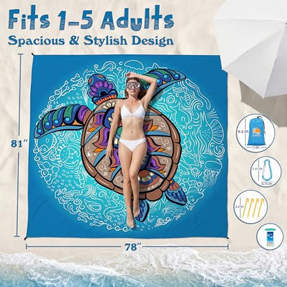 Aroveea Beach Blanket Waterproof Sandproof 78''X81''/10'X9' Oversized Mat - color: Turtle, size: 78''x81''