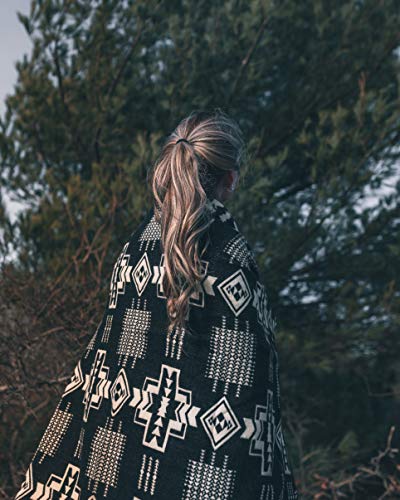 Inca Aztec Throw, Queen, King Blanket | Southwest Indian Navajo Boho Style | Native Cover for Camping, Bedding, Couch, Vanlife | Faux Alpaca, Lightweight, Hypoallergenic (Obsidian Black, Queen) - color: Obsidian Black, size: Queen