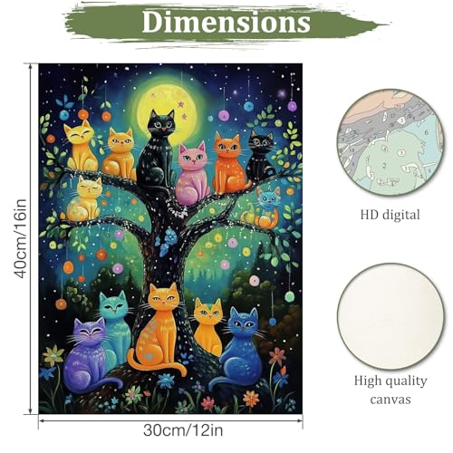 MAXBYE Cute Cats Paint by Numbers Kit for Adults, Kids' Paint By Number Kits, Animal Paint by Numbers Kits for Beginner, DIY Acrylic Color by Number on Canvas for Home Wall Decor Gift 12X16 in - color: Colorful cat on tree