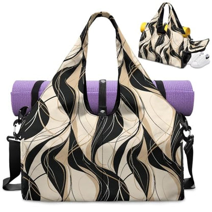 Yoga Gym Bag with Removable Adjustable Shoulder Strap, Shoe Compartment & Top Yoga Mat Holder 17.72x8.66x9.84in - color: Abstract Stripe Line Print