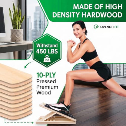 Adjustable Wooden Slant Board, Calf Stretcher for Calf Stretching, Incline Board for Ankle Mobility, Achilles Tendon, Plantar Fasciitis, Squats, Balance Training & Home Gym