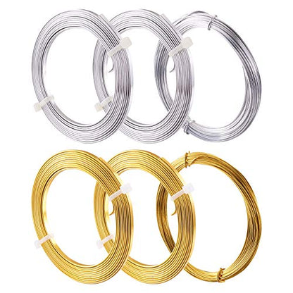 Fashewelry 6 Rolls Aluminum Wire 18 Gauge Bendable Metal Craft Wire Silver Gold Flat & Round Aluminum Strap for Beading Sculpting Jewelry Making, Total 91.8 Feet - color: Flat & Round-3mm & 9 Gauge