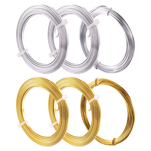 Fashewelry 6 Rolls Aluminum Wire 18 Gauge Bendable Metal Craft Wire Silver Gold Flat & Round Aluminum Strap for Beading Sculpting Jewelry Making, Total 91.8 Feet - color: Flat & Round-3mm & 9 Gauge