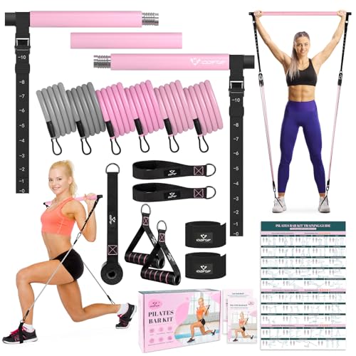 Pilates Bar Kit with Resistance Bands, Multifunctional Yoga Pilates Kit - color: Pink