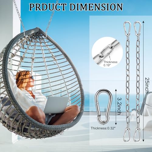 4 Pack 25in Hanging Swing Chain with 4 Carabiners, 440LB Capacity Hanging Kits Heavy Duty Hanging Chair Hardware for Hammock Swing Hanging Chair Punching Bags Sandbag Indoor Outdoor Yoga Gym (Silver) - color: Silver, size: 4 Pack 25 inch