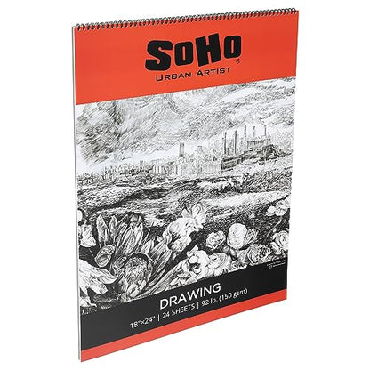 SoHo Urban Artist Softcover Drawing Pad - 18"x24" - 92 lbs/150gsm, Mixed Media, 24 Dual-Sided Sheets, Acid-Free, Wire-Bound, Micro-Perforated, Repeated Erasing & Reworking - size: 18"x24"