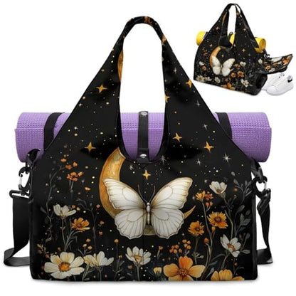 Yoga Mat Bag for Men Women Canvas Yoga Mat Carrier Take In Out Mat Easily for Beach Swim Bags Pool Sports Gym - color: Butterfly Print