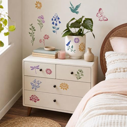 120Pcs Flower Stencils for Painting Reusable 3x6in with Ring Pouch | 2 Sizes Large Small, Wildflower Dragonfly Botanical Butterfly Stencils for DIY, Crafts, Wall, Fabric Art, Wood Signs