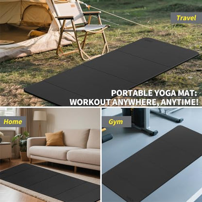 Foldable Yoga Mat Extra Large 74"×31.5" | Double-Sided Non-Slip,Extra Wide Foldable Design,8mm Extra Thick,Exercise Mat for Home, Studio and Travel Use - color: Black+Gray
