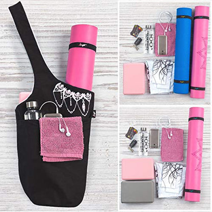 Yoga Mat Bag & Carrier with Pockets for Women - color: Black & Pink