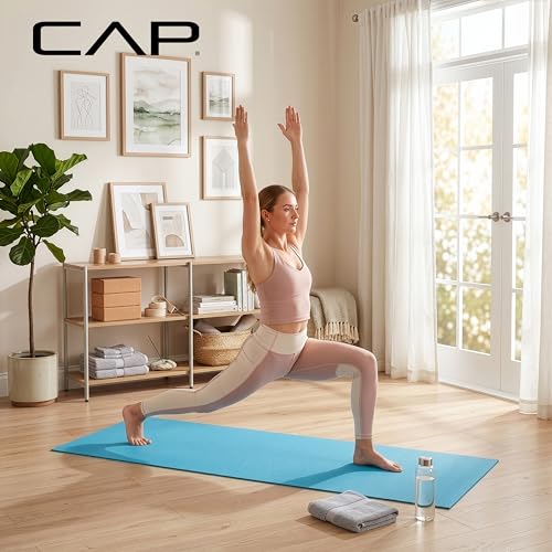 CAP Non-Slip Yoga Mat for Home Workout & Pilates, Lightweight Exercise Fitness Mat with Textured Grip Surface, Portable Roll-Up Yoga Mat for Women & Men