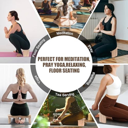 Meditation Bench Kneeling Stool Foldable Wooden Prayer Seat | foldable wooden meditation bench, kneeling prayer stool, ergonomic angled seat, lightweight portable, yoga mindfulness - color: Light Wood