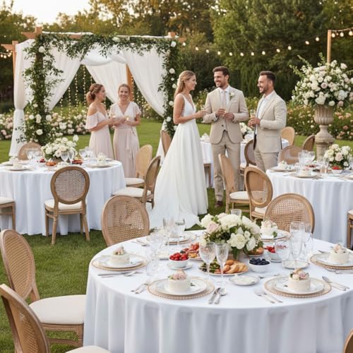 Fitable 6 Pack White Round Tablecloths 108 Inch for 36"-84" Tables | Stain & Wrinkle Resistant, Washable Polyester Cloth Covers for Wedding Party Dining Banquet Event Catering Reception - color: White, size: 108 in Round, 6 Pack