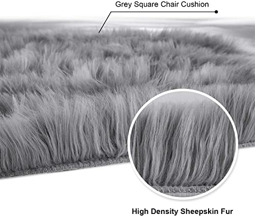 Softlife Grey Faux Fur Sheepskin Chair Cover 2 PCs Seat Cushion Pad Super Soft Area Rugs for Living Bedroom Sofa Dorm (1.6ft x 1.6ft) - color: Grey-2pcs