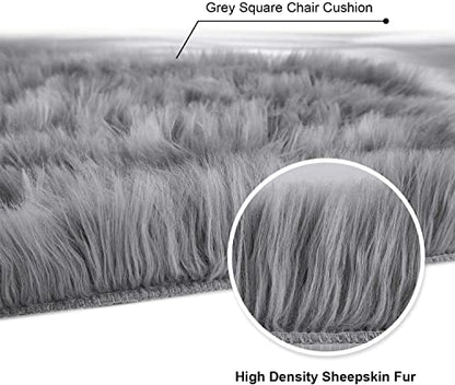Softlife Grey Faux Fur Sheepskin Chair Cover 2 PCs Seat Cushion Pad Super Soft Area Rugs for Living Bedroom Sofa Dorm (1.6ft x 1.6ft) - color: Grey-2pcs