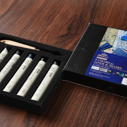 PHOENIX Dark Shades Oil Paint Stick - Set of 6 Liner Colors with White & Black 37ml Large Soft Water Soluable Oil Pastels for Artists - color: 6 Liner Colors
