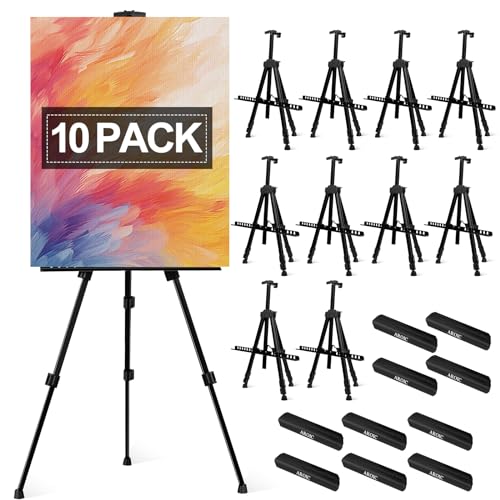 AROIC 10 Pack Painting Display Easel Stand Portable Adjustable Metal Tripod | Artist Canvases Height from 20 to 66 In Extra Sturdy for Table-Top/Floor Painting, Drawing, Black with 10 Storage Bag - style: 10P