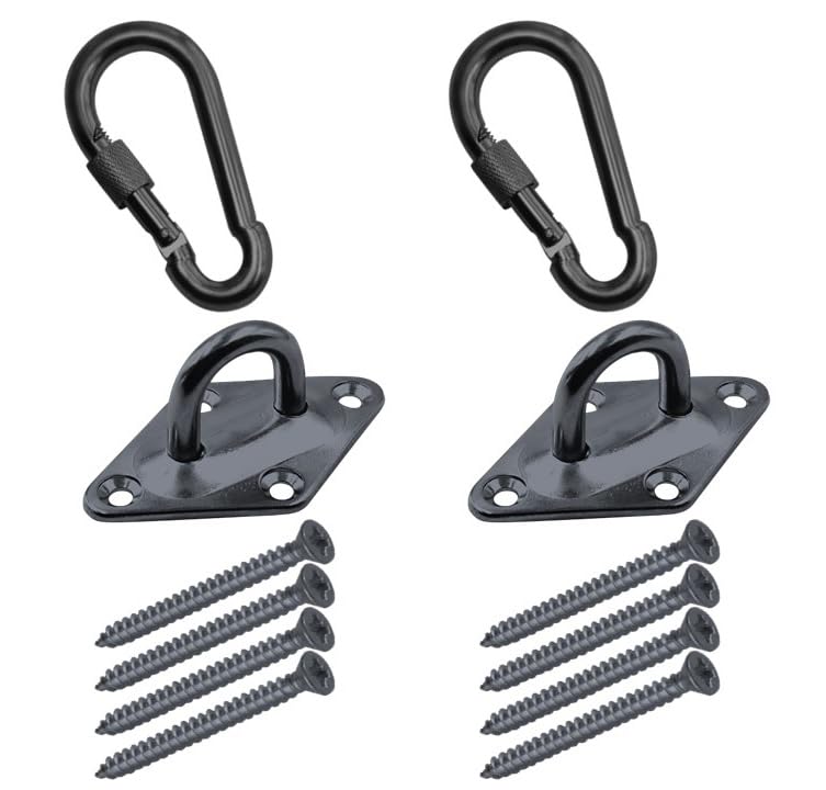 Heavy Duty Hammock Kits & Ceiling Hook Diamond Pad Eye Plates, 304 Stainless Steel & Black Zinc Galvanized Steel Corrosion Resistant, 2, 4 & 8 Packs - color: Black Diamond Plate Hammock Kit
