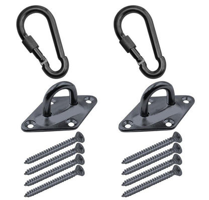 Heavy Duty Hammock Kits & Ceiling Hook Diamond Pad Eye Plates, 304 Stainless Steel & Black Zinc Galvanized Steel Corrosion Resistant, 2, 4 & 8 Packs - color: Black Diamond Plate Hammock Kit
