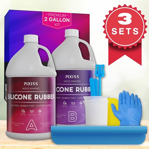 Silicone Mold Making Kit Liquid Silicone Rubber (25 kg/6 Gallon Kit) with Accessories Kit (3-Pack) - Mixing Ratio 1:1 - Bubble Free Translucent Clear Silicone Mix for Silicone Rubber Mold Making - size: 25kg Kit