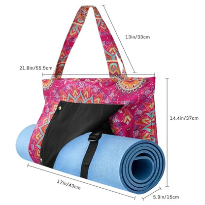 Mandala Yoga Mat Bag Large Yoga Bags and Carrier Fits All Your Stuff Yoga Tote Bags with Zipper Pocket Pilates Bag - color: Pink