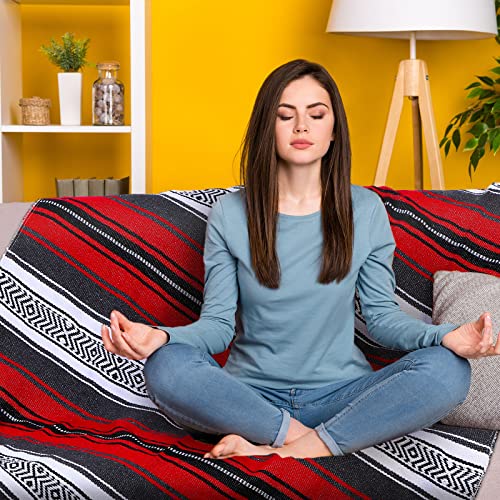 Oudain 4 Pcs Mexican Blankets Bulk Handwoven Mexican Yoga Blanket Towel Colorful Falsa Serape Woven Throw Blanket Boho Beach Blankets for Outdoor Camping Beach Picnic Travel Home(Red) - color: Red