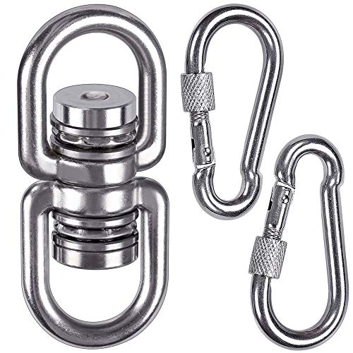 SELEWARE Heavy Duty Bearing Swing Swivel, 360° Rotation Hanging Accessory - color: Swivel (E) and 2 Carabiners