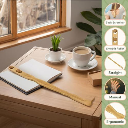 BambooMN 17 Inch Bamboo Wooden Back Scratcher Smooth Massage Roller Handle for Itching Stress Relief, 2 Units - color: 17" Backscratcher Smooth, size: 2 Units