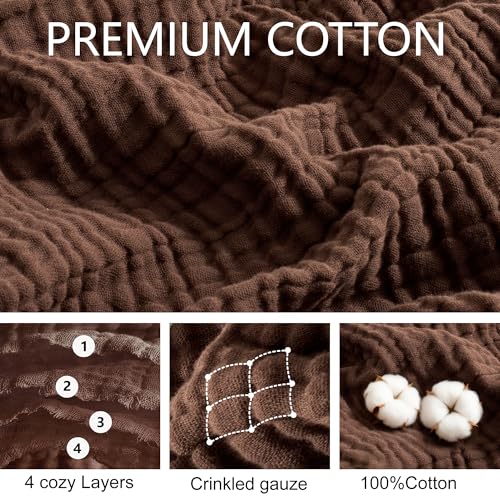 100% Cotton Muslin Blanket for Adult 70x80 4-Layers Gauze Throw - color: Dark Brown, size: 70x80 inch