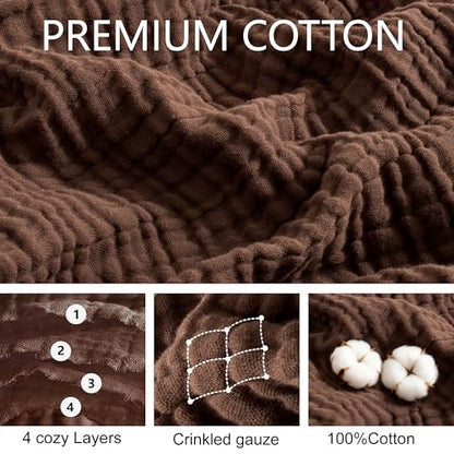 100% Cotton Muslin Blanket for Adult 70x80 4-Layers Gauze Throw - color: Dark Brown, size: 70x80 inch