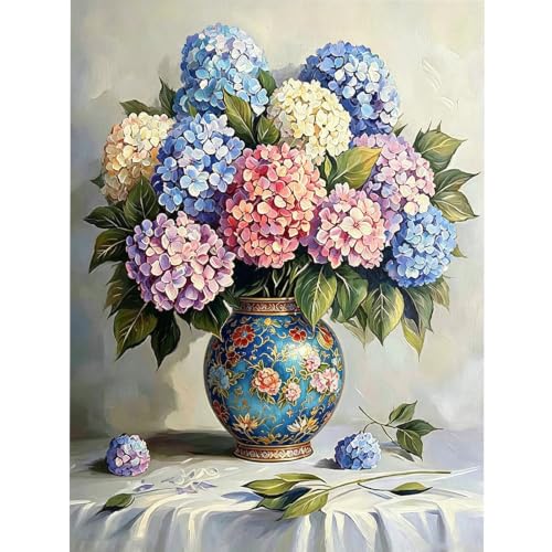 Hydrangea 5D Diamond Art Kit for Adults Full Drill gem art craft | 12x16 inch Round drill canvas, complete tool kit, DIY wall art, relaxing hobby for adults - color: QD159