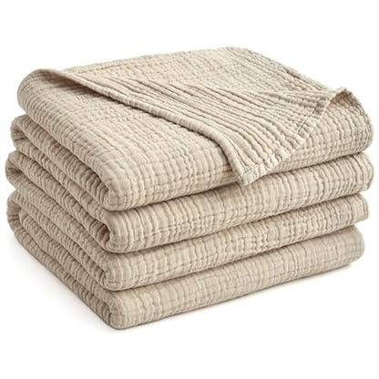 100% Cotton Muslin Blanket for Adult 108x90 4-Layer Gauze Throw - color: Khaki, size: 108x90 inch