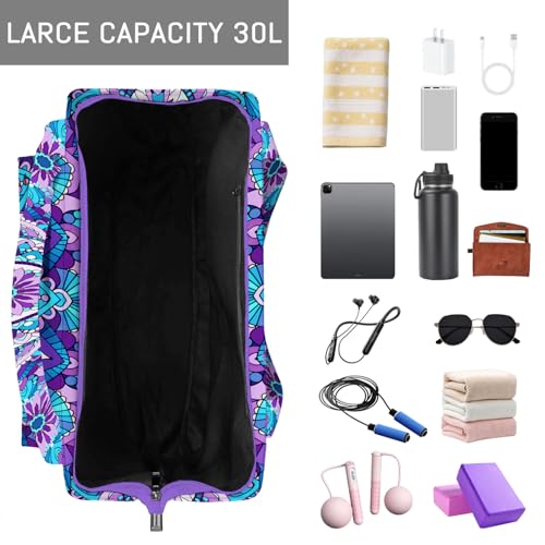 Mandala Yoga Mat Bag Large Yoga Bags and Carrier Fits All Your Stuff Yoga Tote Bags with Zipper Pocket Pilates Bag - color: Purple
