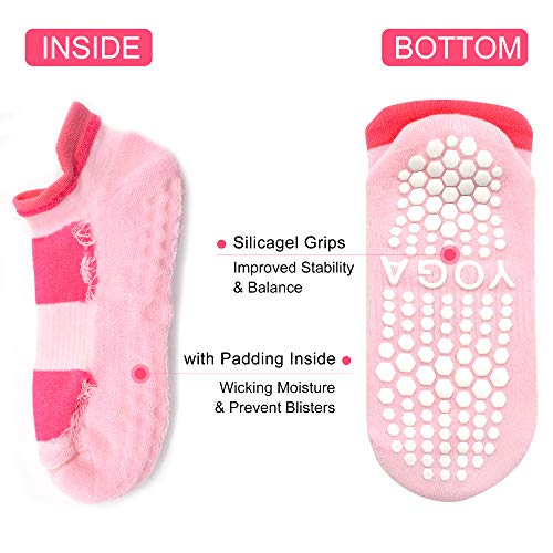 Busy Socks 2 Pack Women Ankle Non Slip Yoga Pilates Grip Socks with Cushion | Anti Skid Slipper Arch Support Socks for Barre Bikram Dance Trampoline Fitness Hospital Home Floor Walking Jogging Cardio - color: 2 Pairs Pink