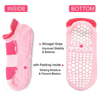 Busy Socks 2 Pack Women Ankle Non Slip Yoga Pilates Grip Socks with Cushion | Anti Skid Slipper Arch Support Socks for Barre Bikram Dance Trampoline Fitness Hospital Home Floor Walking Jogging Cardio - color: 2 Pairs Pink