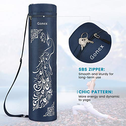 Gonex Yoga Mat Bag, Full-Zip Mat Carrier | 600D Oxford Fabric, Wet Pocket, Front Zip Pocket, Adjustable Strap, Fits Mats up to 26" - color: Dark Blue