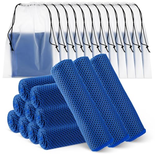 Hosuly 12 Pcs Cooling Towels for Face and Neck 12 x 40 Inch Workout Towels for Gym Fast Drying Hot Weather Sweat Rag Cold Cooling Cloth with 12 Bags Athletes Sport Yoga Golf(Dark Blue) - color: Dark Blue