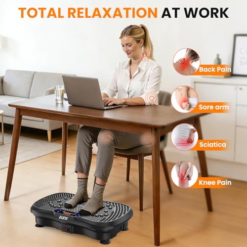 AXV Vibration Plate Fitness Platform Exercise Machine Body Vibrating Board | Curved Design Powerful 200W Bluetooth Oscillating Shake Plate for Lymphatic Drainage Recovery Whole Body Toning With Handles - color: SLIM.DEEPBLACK