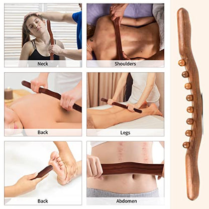 8 Bead Massage Roller Stick Wood Gua Sha Tool for All of Your Body SPA Massager 52cm