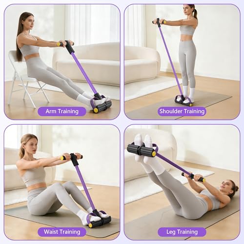 Pedal Resistance Band with Handle, 6-Tube Natural Rubber Exercise Bands - color: Black & Purple