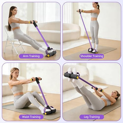 Pedal Resistance Band with Handle, 6-Tube Natural Rubber Exercise Bands - color: Black & Purple