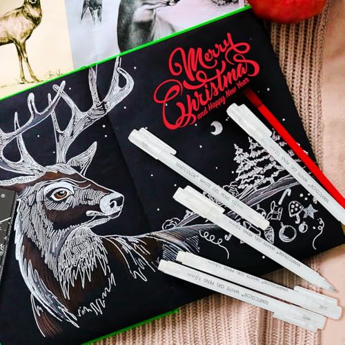 MARTCOLOR White Gel Pens, 3 Pack 1.0mm Extra Fine Point White Gel ink Pens | Opaque Archival Ink Pen for Black Paper Drawing, Art Highlight, Illustration, Bullet Journaling, Card Making & DIY Projects - style: White - 1.0mm