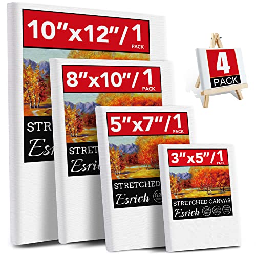 4 Packs Stretched Canvases for Painting with 3x5in,5x7in,8x10in,10x12in, Primed Canvas,Blank Painting Canvas for Oil & Acrylic Paint. - size: 4 Packs - 4 Sizes (3x5 5x7 8x10 10x12)