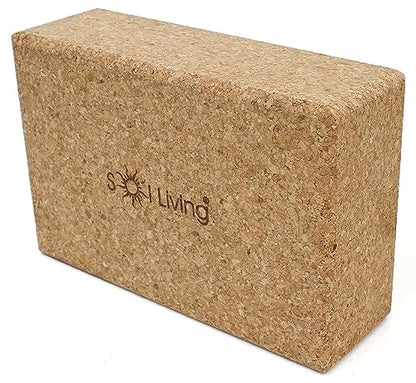Sol Living Yoga Block Cork Brick Stretching Pilates Meditation Exercise Equipment Support Deepen Poses Odor Free Non Slip Yoga Accessories - 4" x 6" x 9"