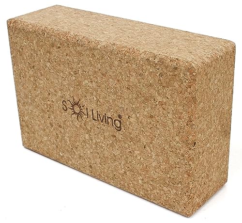 Sol Living Yoga Block Cork Brick Stretching Pilates Meditation Exercise Equipment Support Deepen Poses Odor Free Non Slip Yoga Accessories - 4" x 6" x 9"