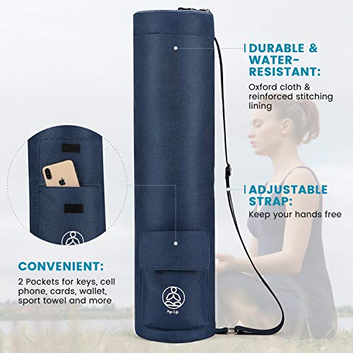 Gonex Yoga Mat Bag, Full-Zip Mat Carrier | 600D Oxford Fabric, Wet Pocket, Front Zip Pocket, Adjustable Strap, Fits Mats up to 26" - color: Dark Blue