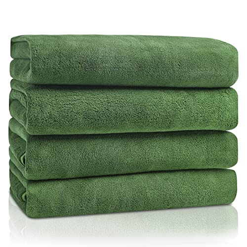 GraceAier Microfiber Bath Towels 4 Pack, 28x56 Inch Coral Velvet Quick Dry Towel Set, Highly Absorbent, Ultra Soft & Lint-Free for Bathroom, Gym, Travel and Swim-Green - color: Microfiber-green