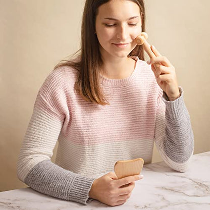 tuuli Body and Face Roller, Multi-Functional Wooden Massage Roller, Helps Ease Muscle Tension and Support Skin Health, Natural Face Massage Tools, Set of 2 (2 Piece Set C) - size: 2 piece set C
